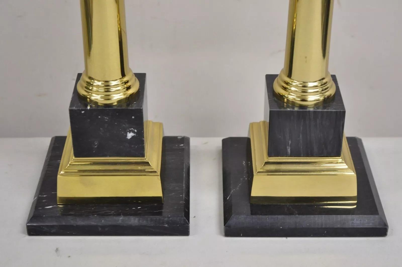 Vintage French Empire Brass & Italian Black Marble Column Table Lamps - a Pair For Sale 1