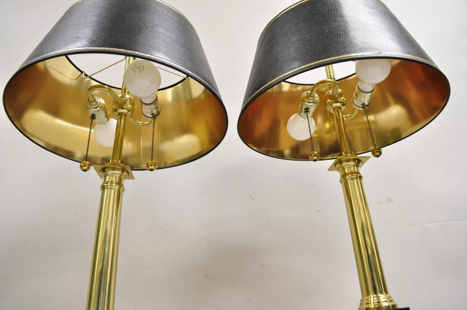Vintage French Empire Brass & Italian Black Marble Column Table Lamps - a Pair For Sale 2