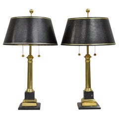 Vintage Französisch Empire Messing & Italienisch Schwarzer Marmor Säule Tischlampen - ein Paar