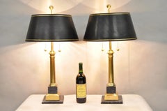 Vintage French Empire Brass & Italian Black Marble Column Table Lamps (B), Pair