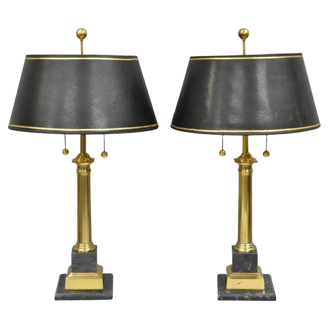 Lampade da tavolo a colonna d'epoca in ottone francese e marmo nero italiano (B), Coppia