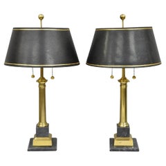 Lampade da tavolo a colonna d'epoca in ottone francese e marmo nero italiano (B), Coppia