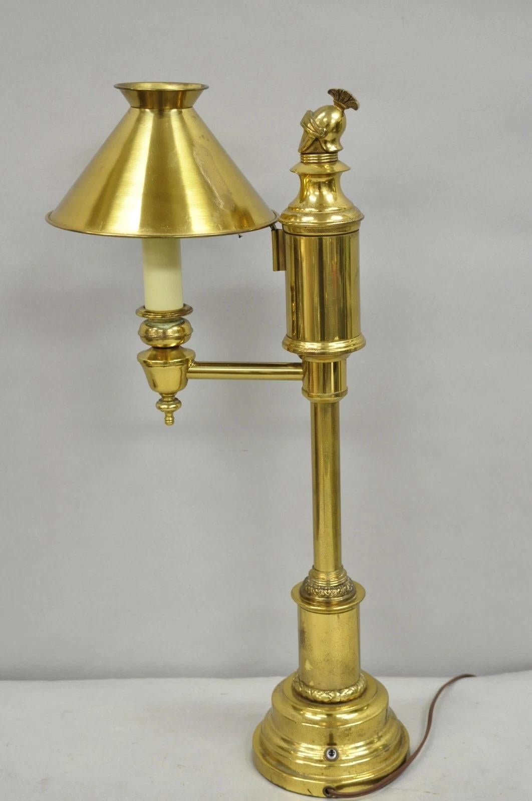 Vintage French Empire Brass Metal Bouillotte Desk Table Lamp w/ Spartan Helmet For Sale 8