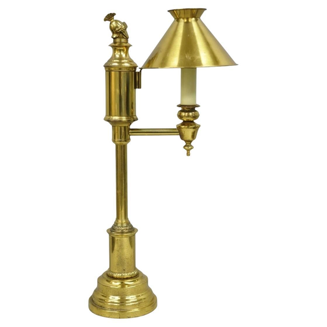 Vintage French Empire Brass Metal Bouillotte Desk Table Lamp w/ Spartan Helmet For Sale