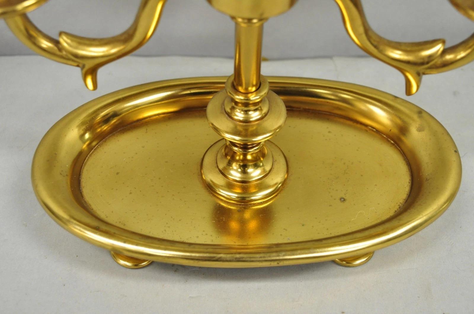 Lampada da tavolo vintage Impero francese in ottone e metallo, candeliere Bouillotte in vendita 5