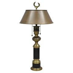Vintage French Empire Burnished Brass Small Bouillotte Black Column Table Lamp