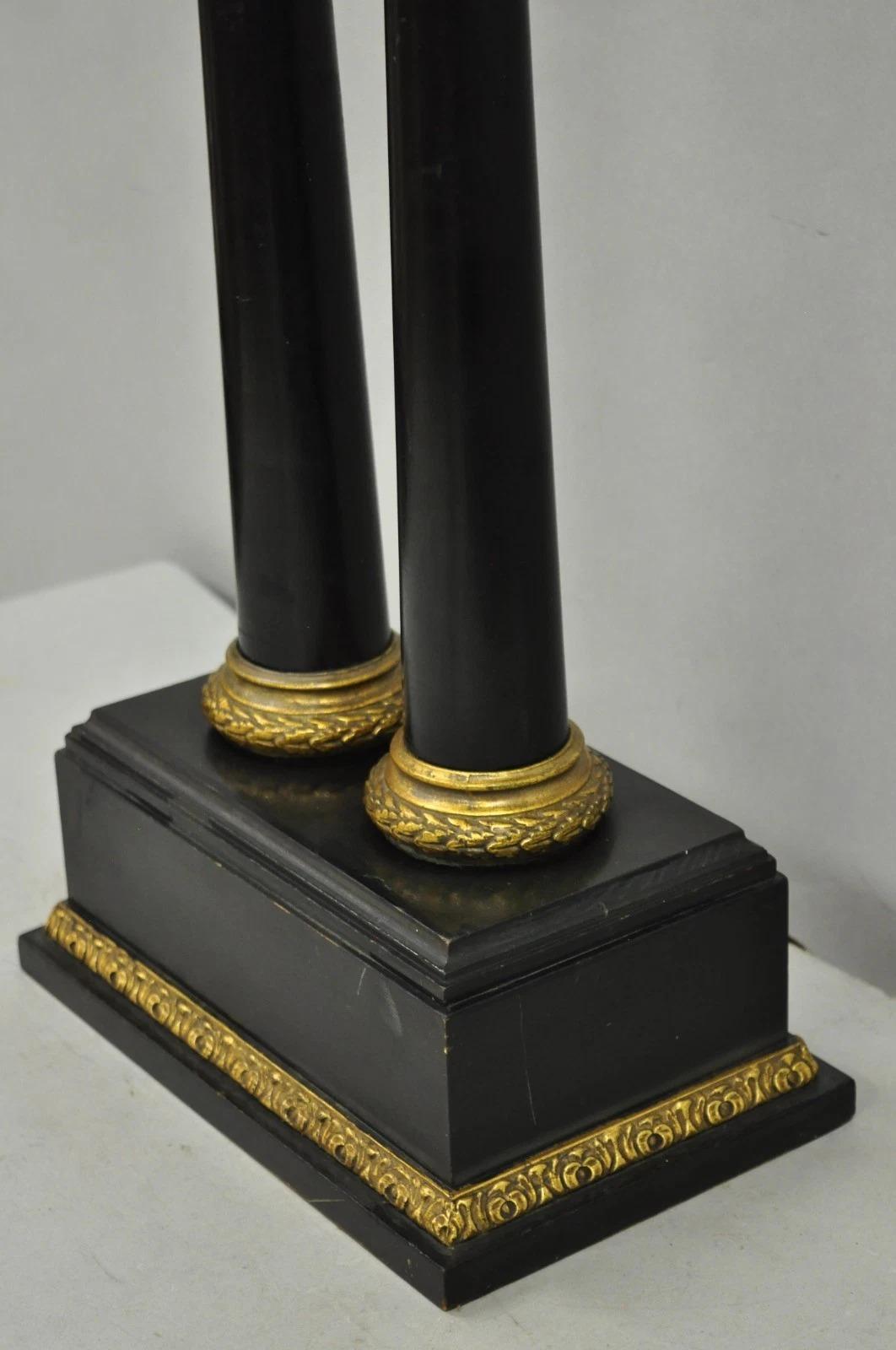 Vintage Französisch Empire Doppel hölzerne korinthische Säule Schwarz & Gold Tischlampe im Angebot 5