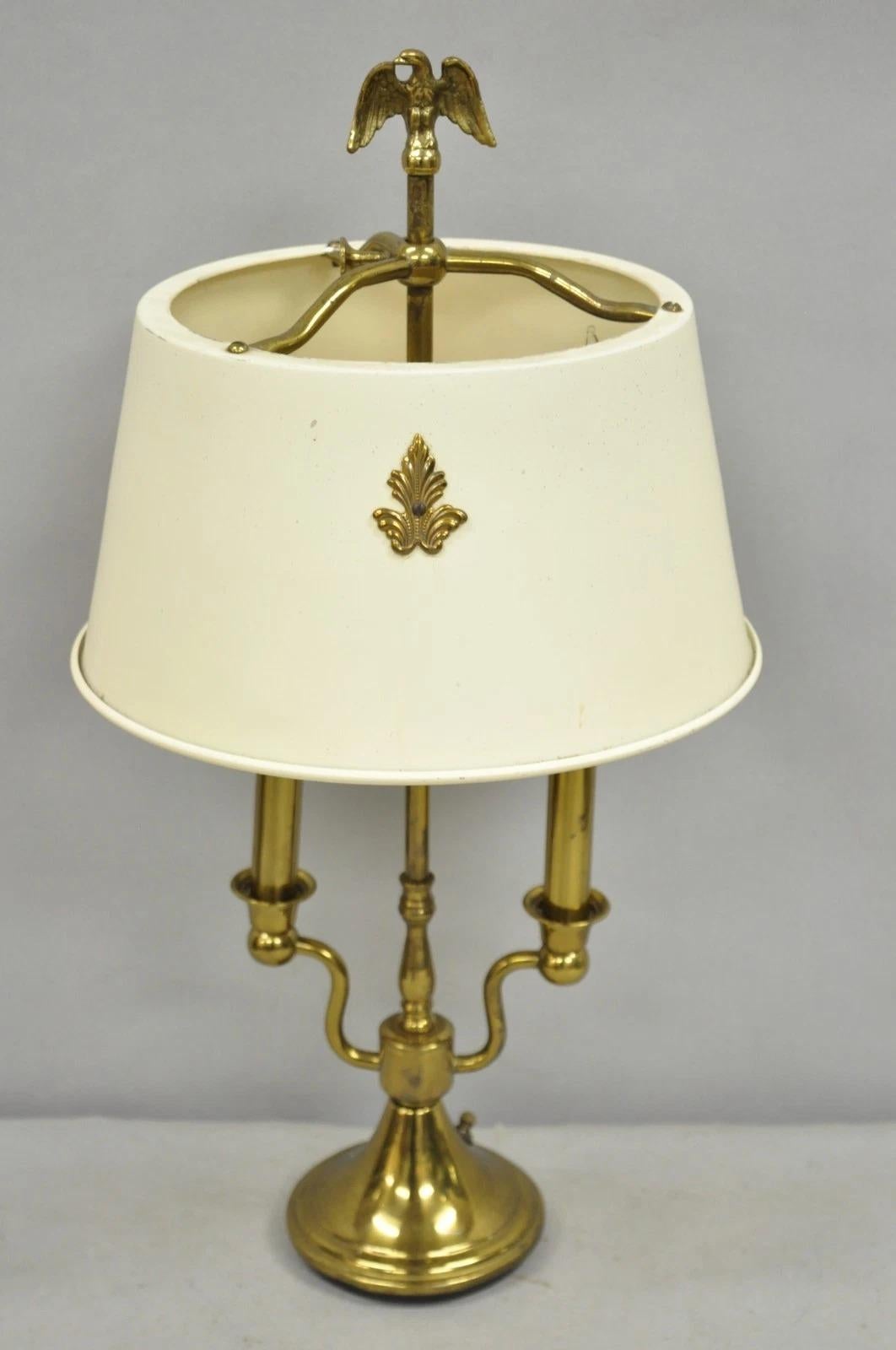 Vintage French Empire Federal Style Small Brass Bouillotte Tole Desk Table Lamp For Sale 6