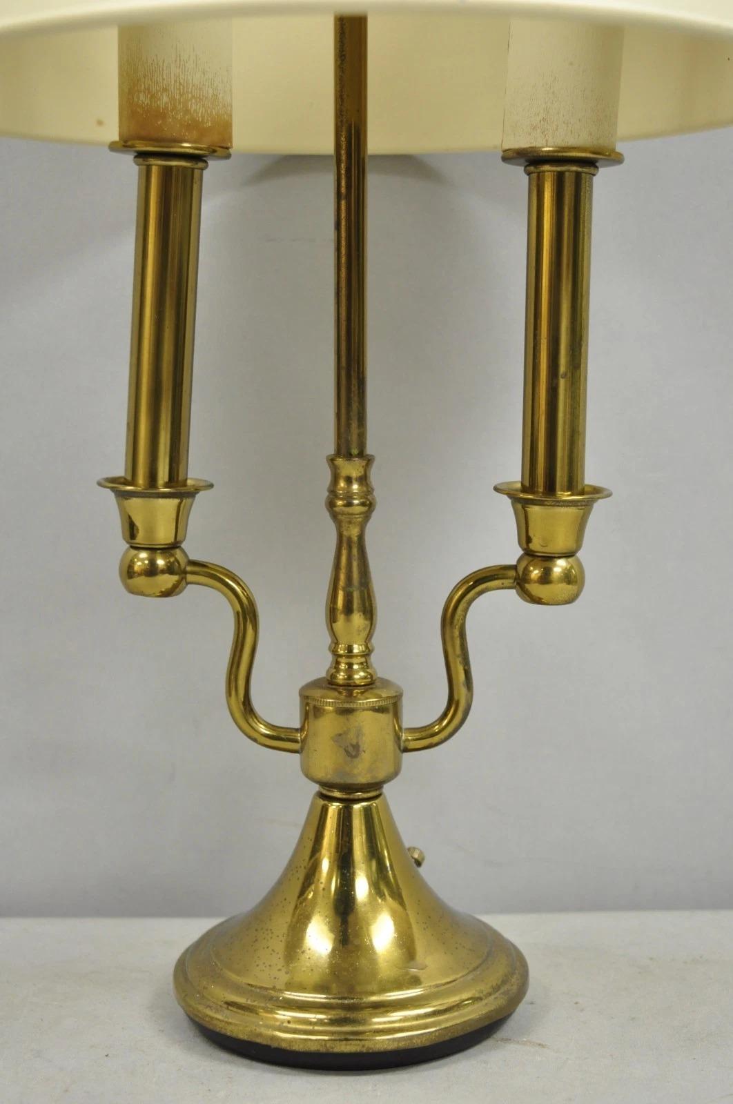 20th Century Vintage French Empire Federal Style Small Brass Bouillotte Tole Desk Table Lamp For Sale