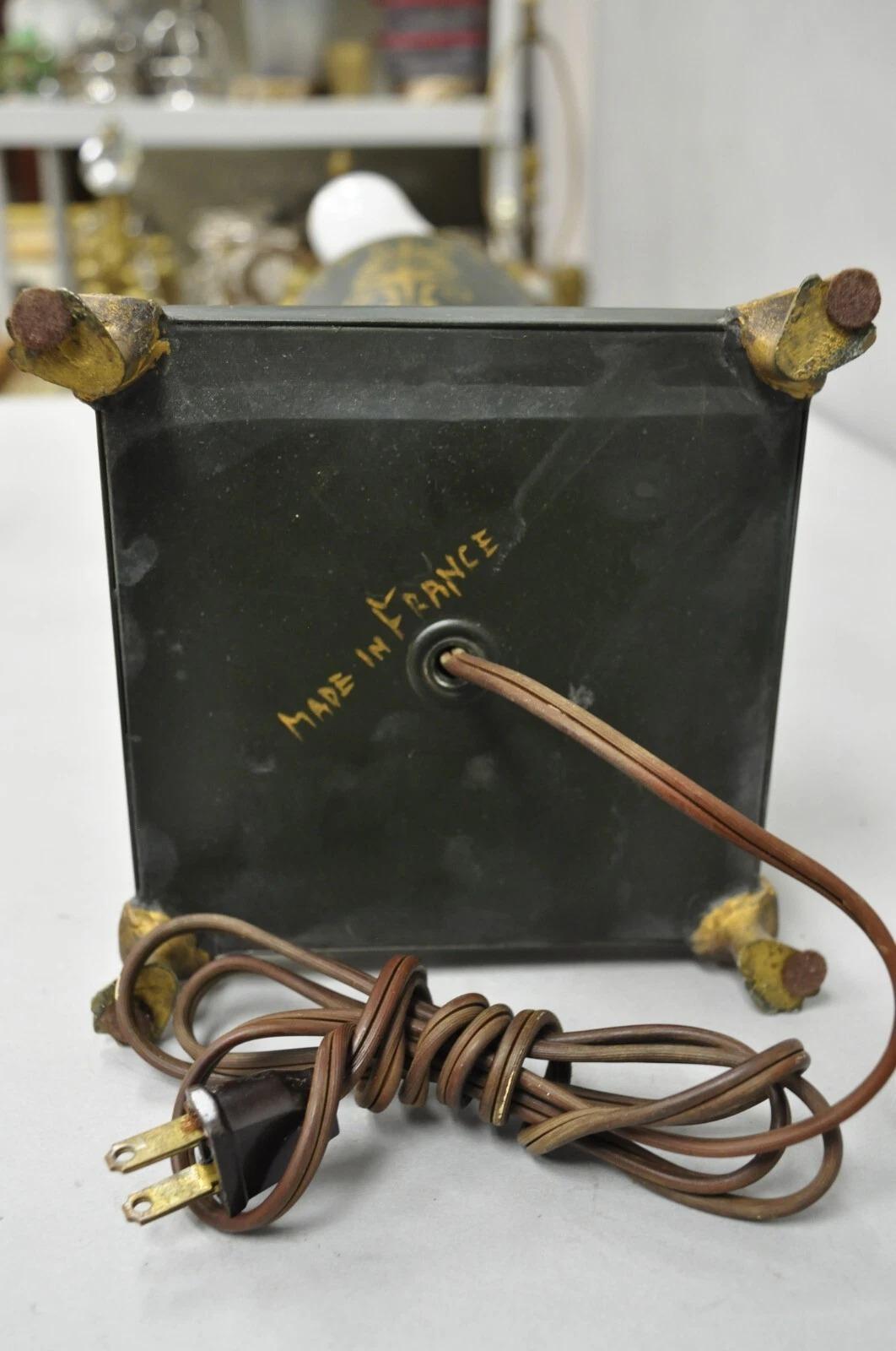 Vintage Französisch Empire Grün Tole Metall Gold Swan gemalt Urne Tischlampe im Angebot 5