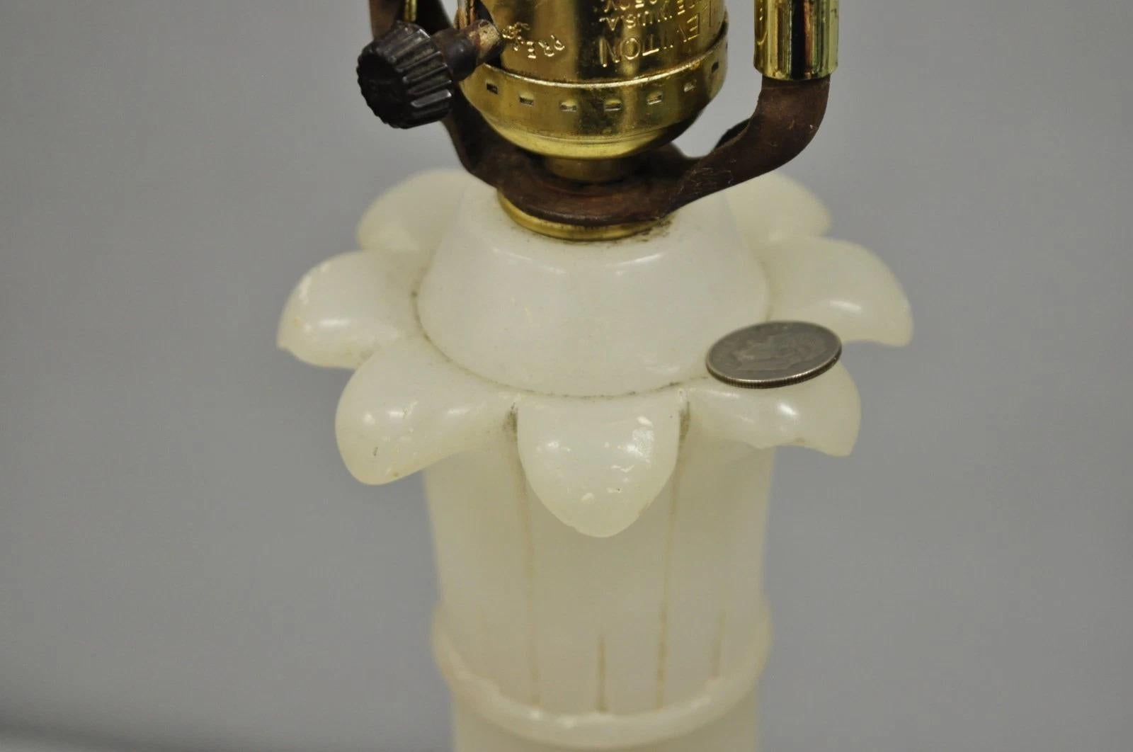 Vintage French Empire Italian Carved Alabaster Column Table Lamps - a Pair en vente 1