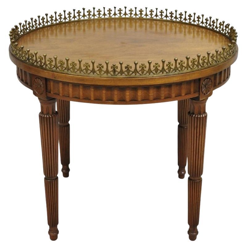 Vintage French Empire Mahogany 25" Round Coffee Table with Brass Gallery en vente