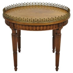 Vintage French Empire Mahogany 25" Round Coffee Table with Brass Gallery