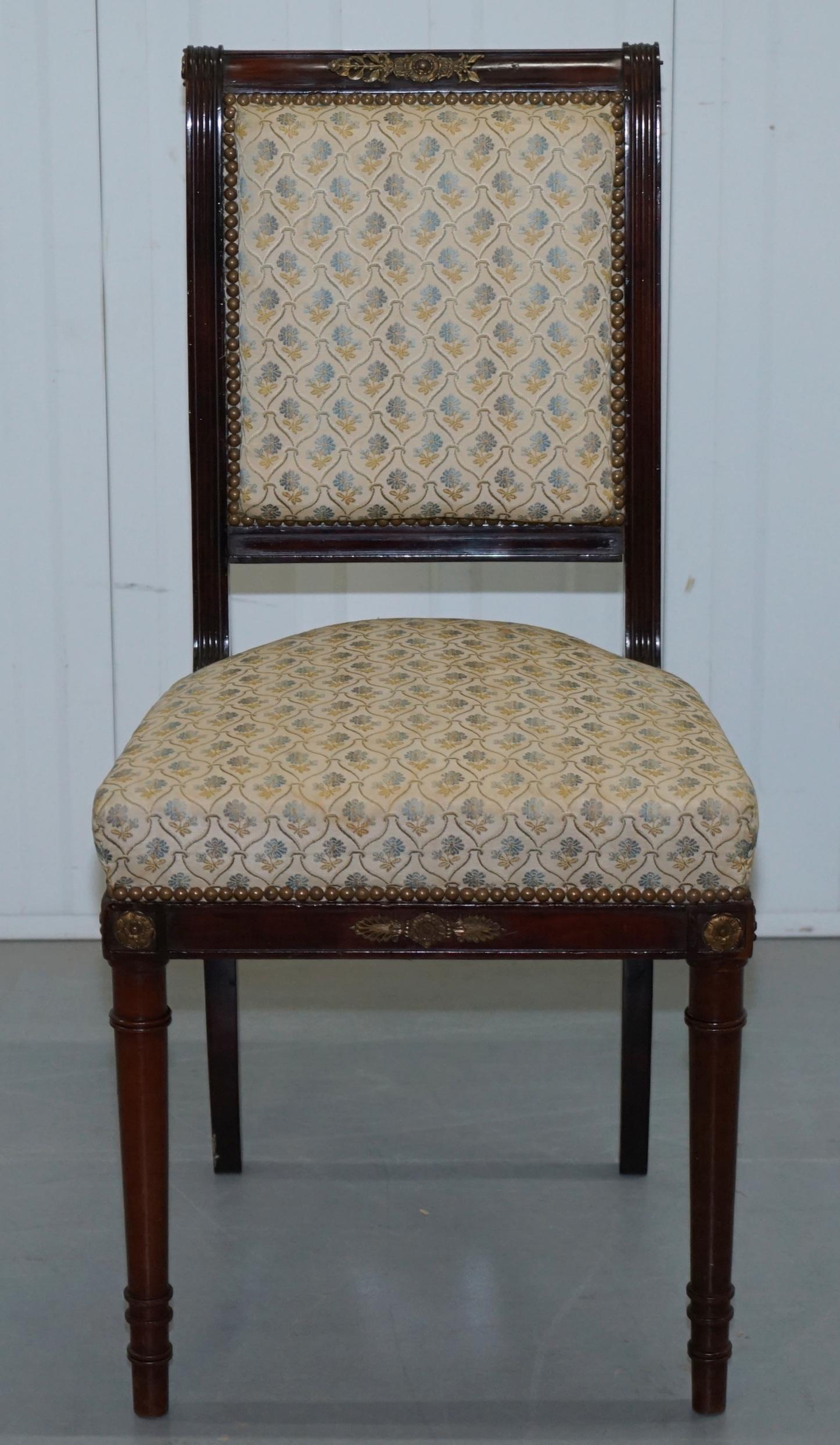 Vintage French Empire Mahogany Napoleon Style Dining Chairs Pair Ormolu Mounts 10