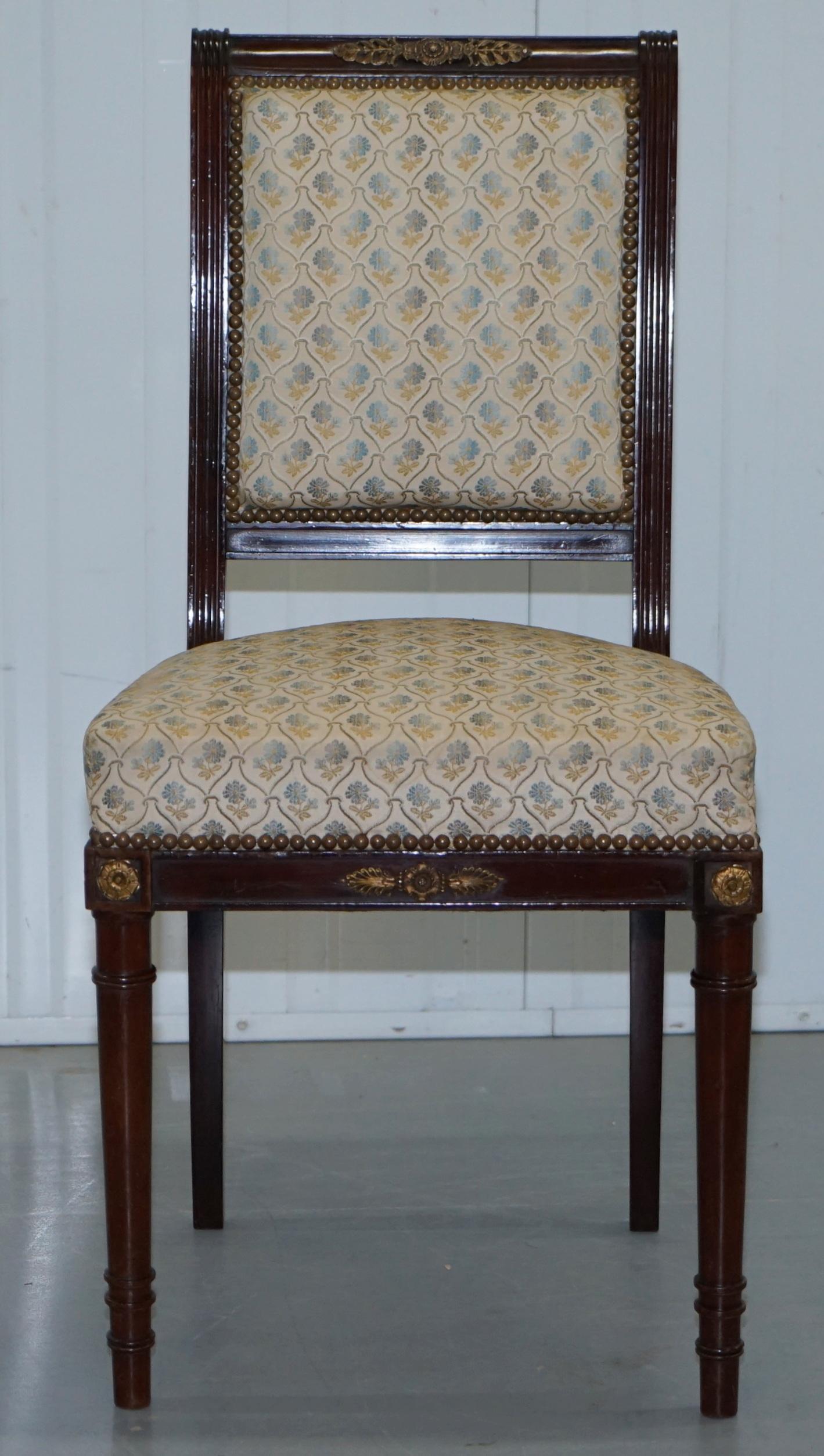 Vintage French Empire Mahogany Napoleon Style Dining Chairs Pair Ormolu Mounts (Französisch)
