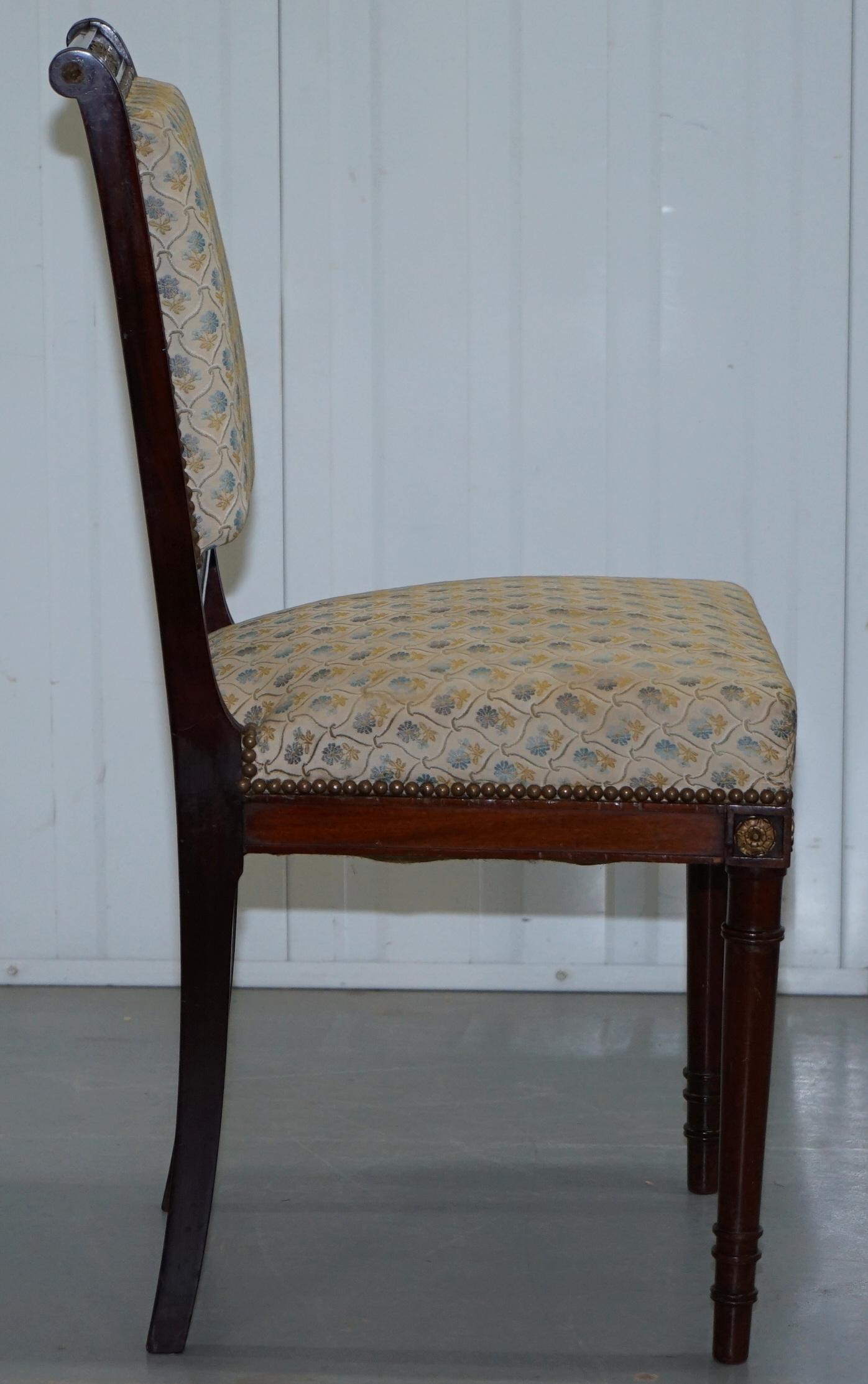 Vintage French Empire Mahogany Napoleon Style Dining Chairs Pair Ormolu Mounts 4