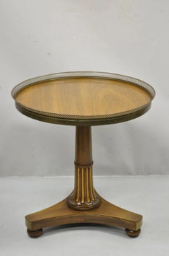 Vintage French Empire Mahogany Pedestal Base Round Brass Gallery Center Table