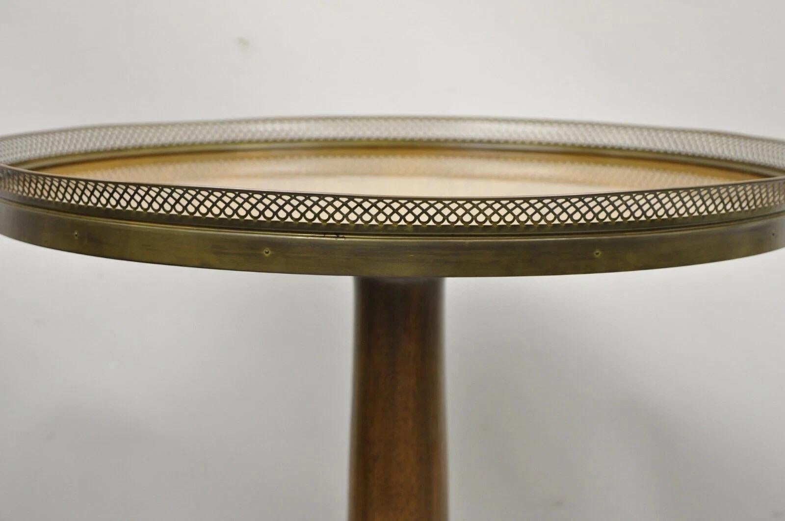 Unknown Vintage French Empire Mahogany Pedestal Base Round Brass Gallery Center Table For Sale