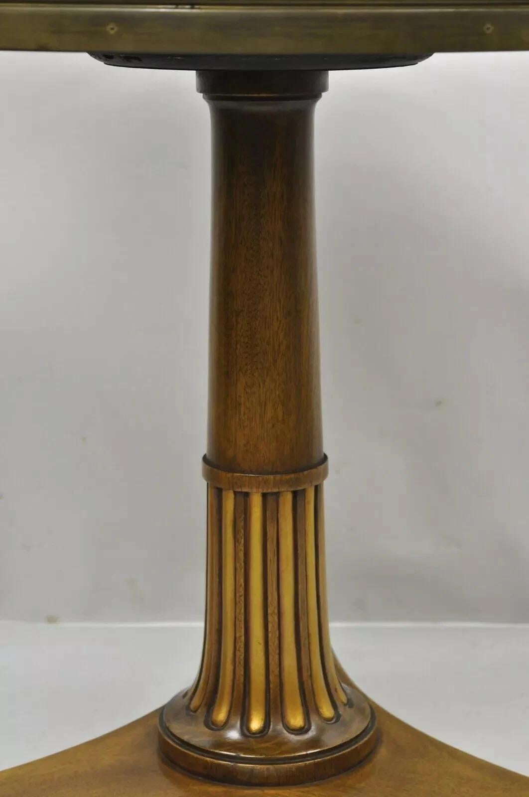 20th Century Vintage French Empire Mahogany Pedestal Base Round Brass Gallery Center Table For Sale