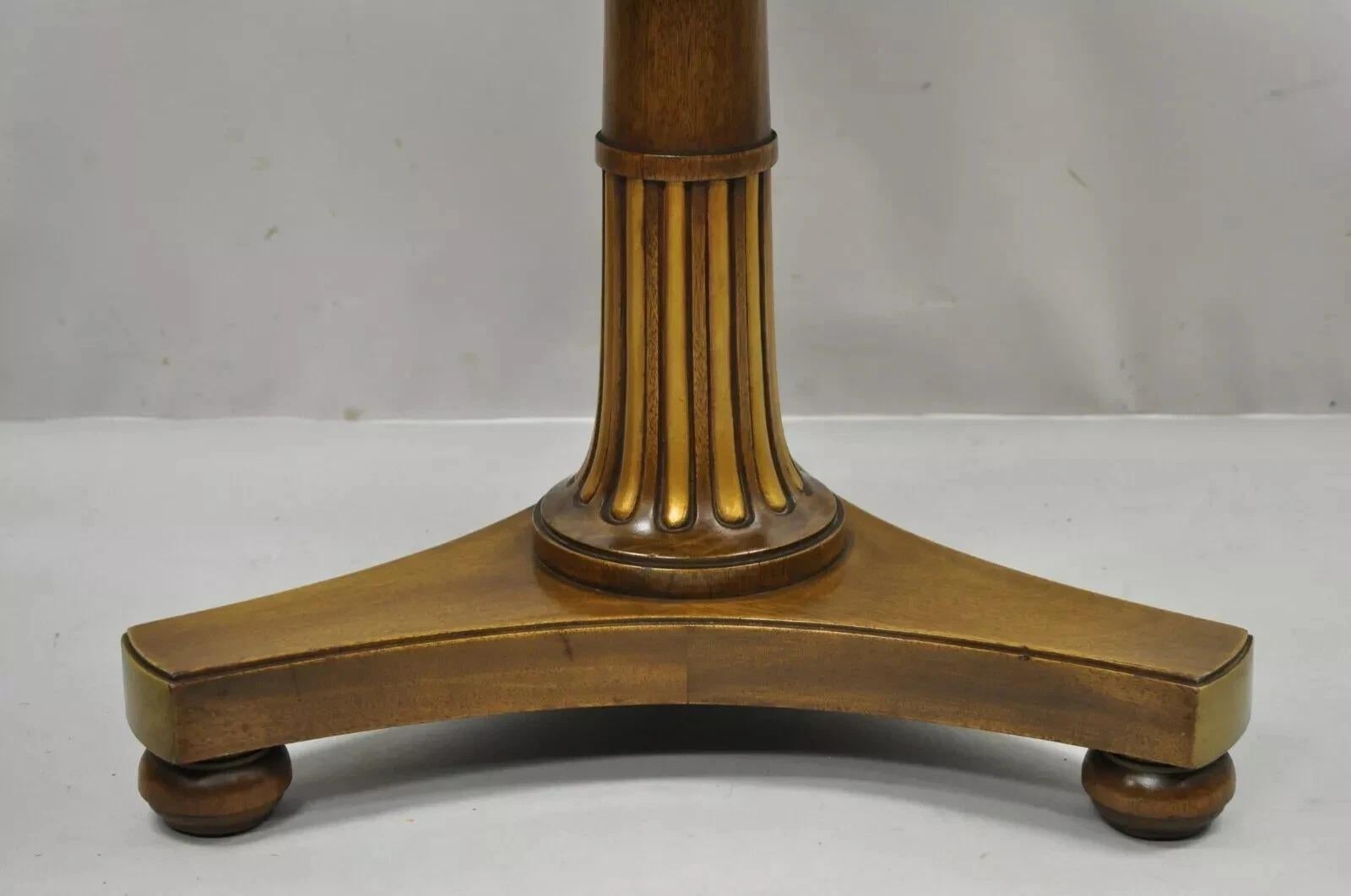 Vintage French Empire Mahogany Pedestal Base Round Brass Gallery Center Table For Sale 1