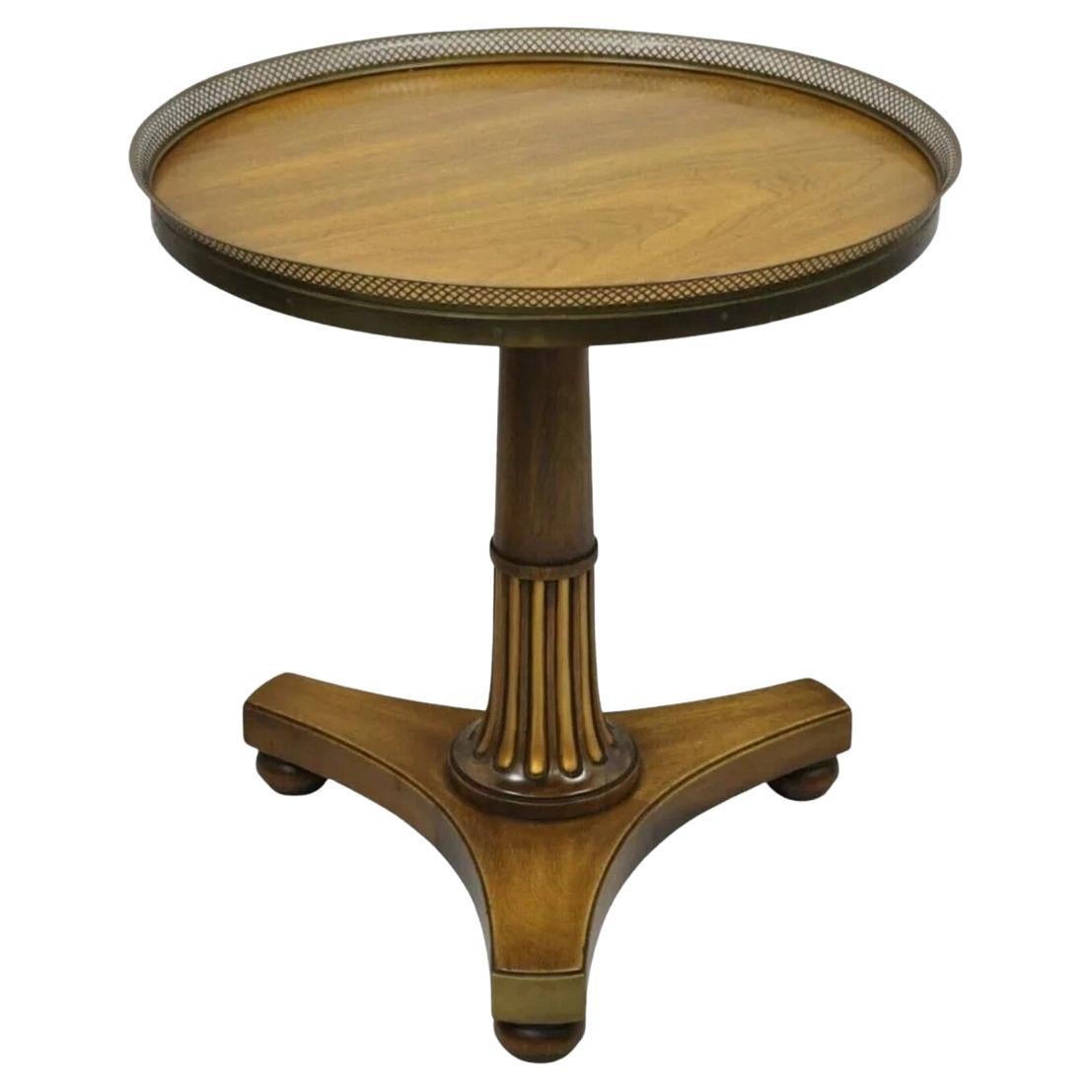 Vintage French Empire Mahogany Pedestal Base Round Brass Gallery Center Table For Sale
