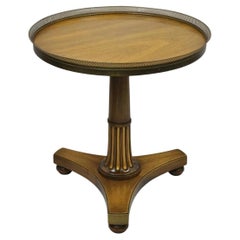 Vintage French Empire Mahogany Pedestal Base Round Brass Gallery Center Table