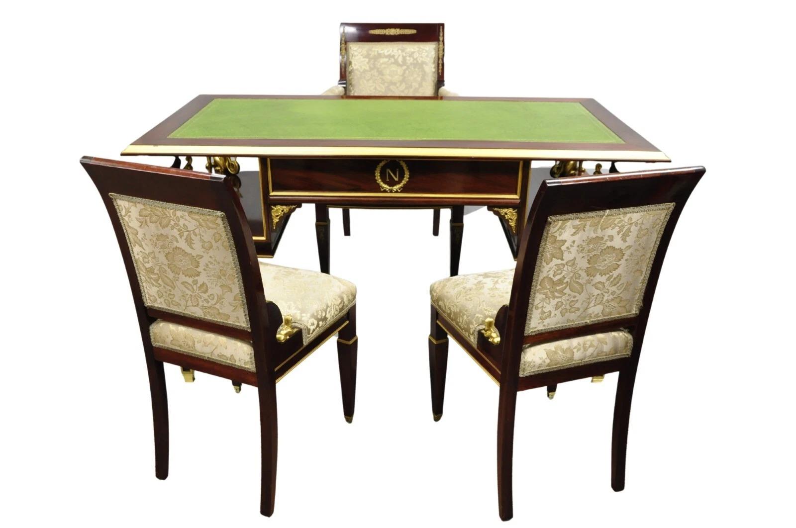 Vintage French Empire Mahogany Side Chairs with Bronze 