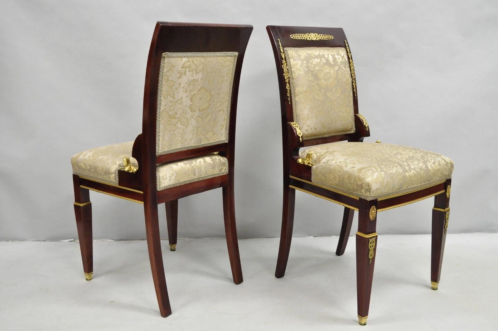 Vintage French Empire Style Mahogany Side Chairs with Bronze 