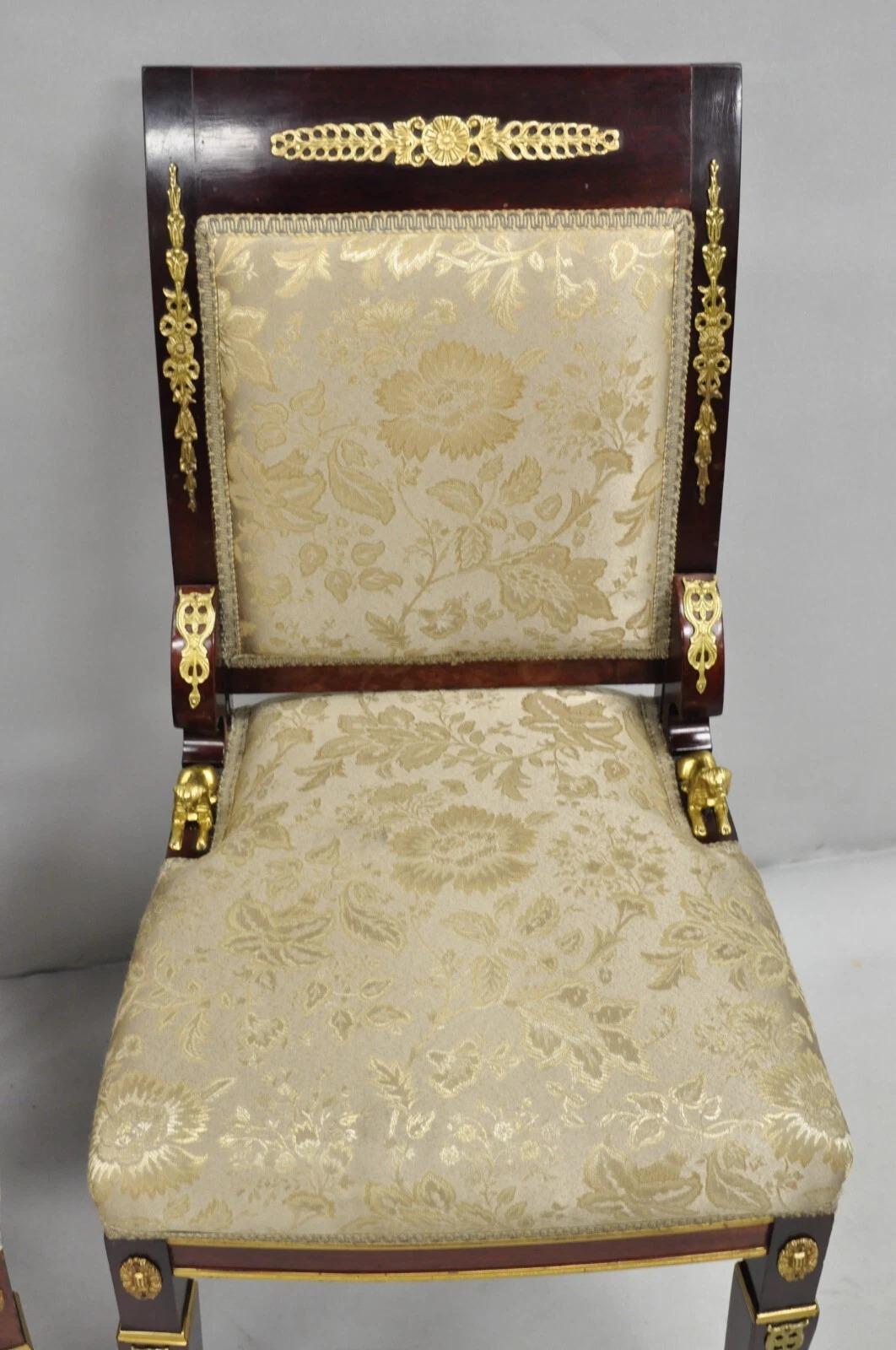 20th Century Vintage French Empire Mahogany Side Chairs with Bronze 