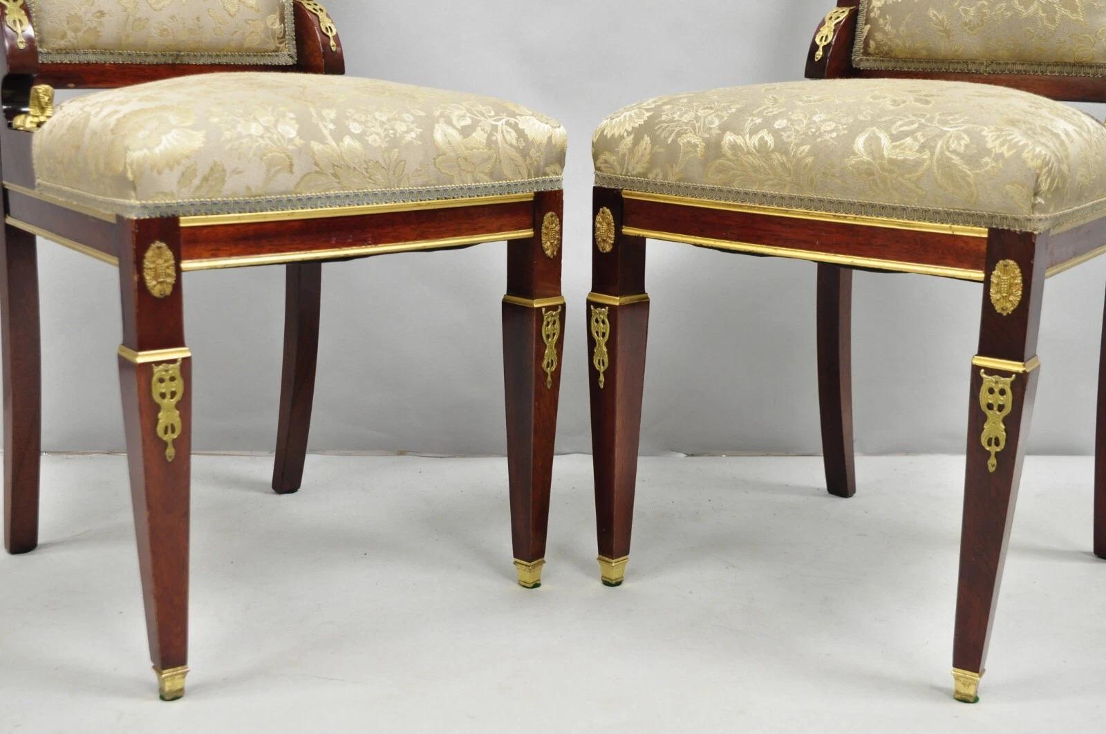 Vintage French Empire Mahogany Side Chairs with Bronze 