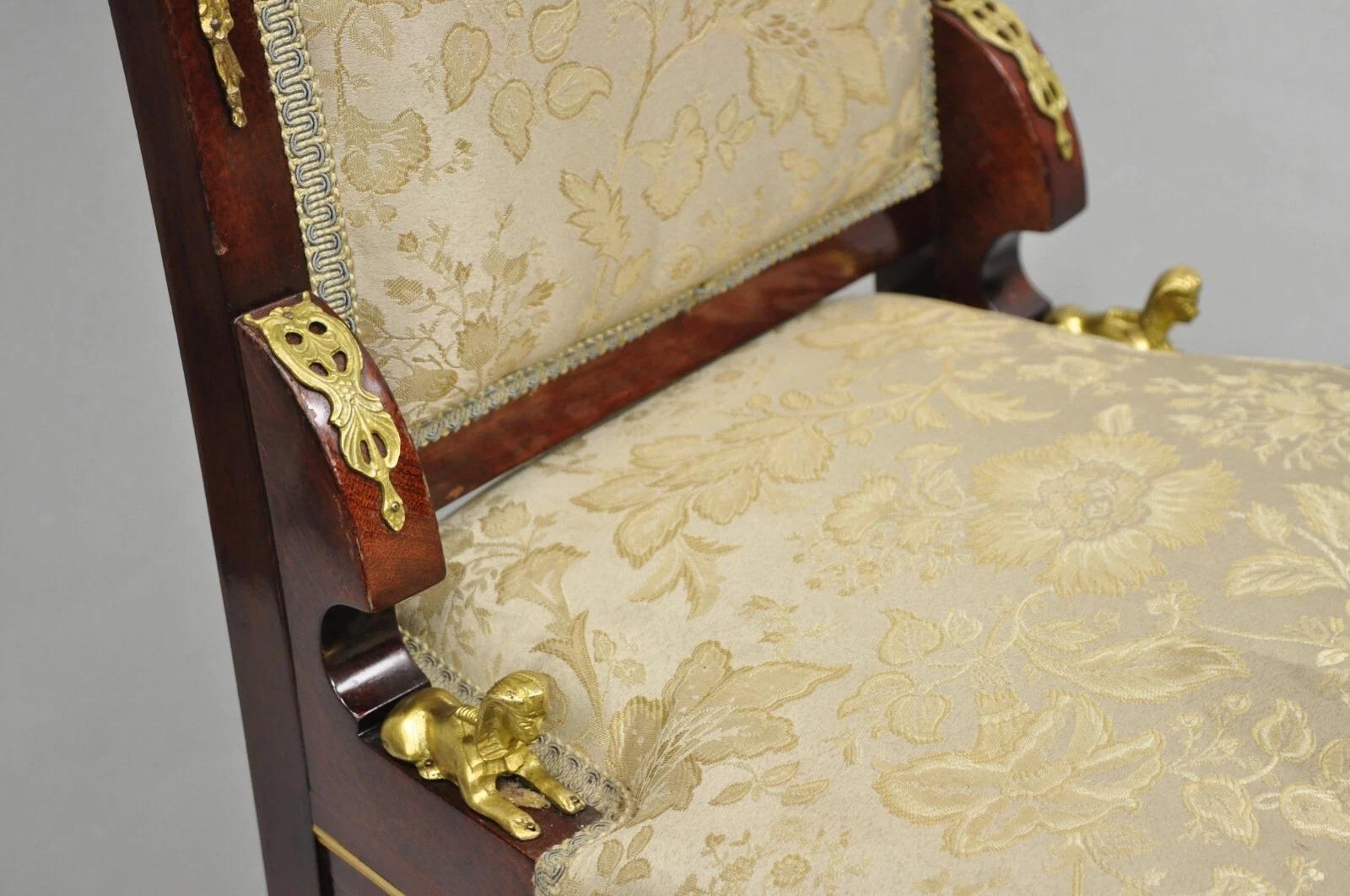 Vintage French Empire Mahogany Side Chairs with Bronze 
