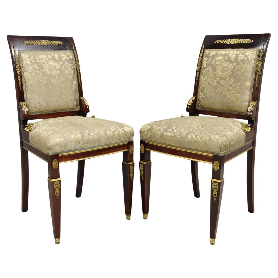 Vintage French Empire Mahogany Side Chairs with Bronze "Sphinx" Ormolu - a Pair For Sale