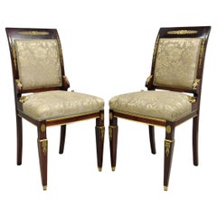 Vintage French Empire Mahogany Side Chairs with Bronze "Sphinx" Ormolu - a Pair