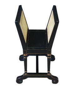 Vintage French Empire Napoleon Style Ebonized Oak & Cane Magazine Rack Stand