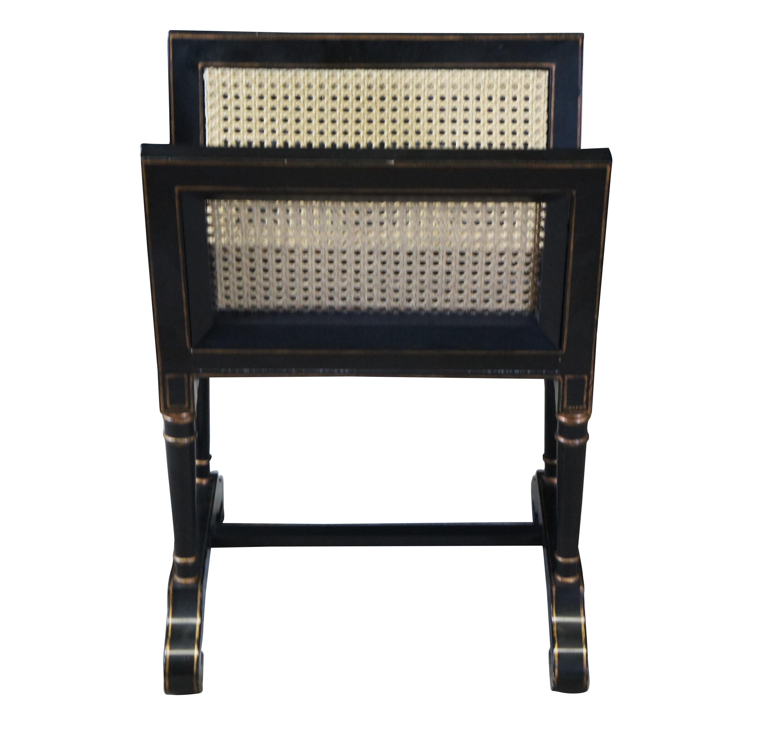 Vintage French Empire Napoleon Style Ebonized Oak & Cane Magazine Rack Stand In Good Condition For Sale In Dayton, OH