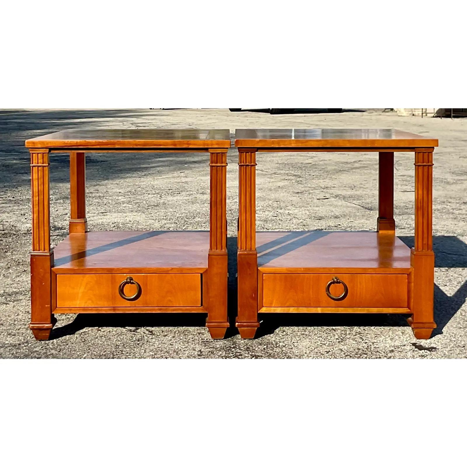 Vintage French Empire Neoclassical Baker Furniture Nightstands, a Pair In Good Condition In west palm beach, FL