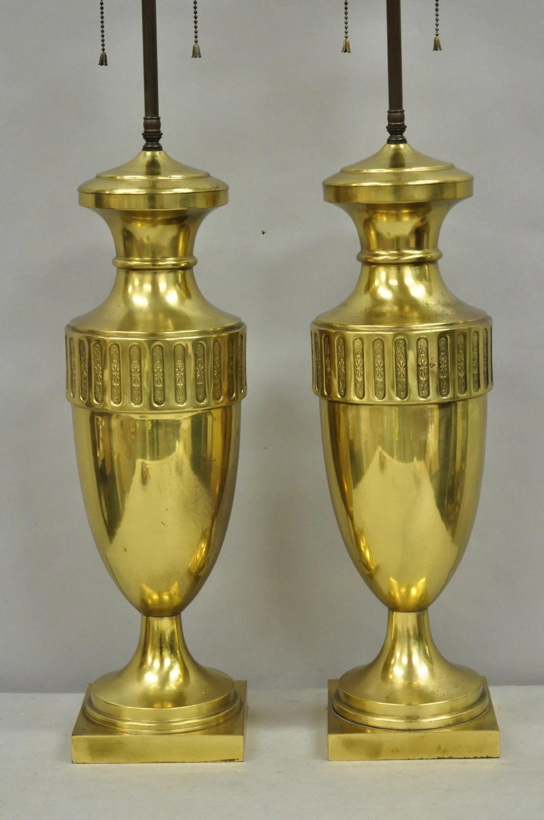 Unknown Vintage French Empire Neoclassical Gold Burnished Brass Urn Table Lamps - a Pair For Sale
