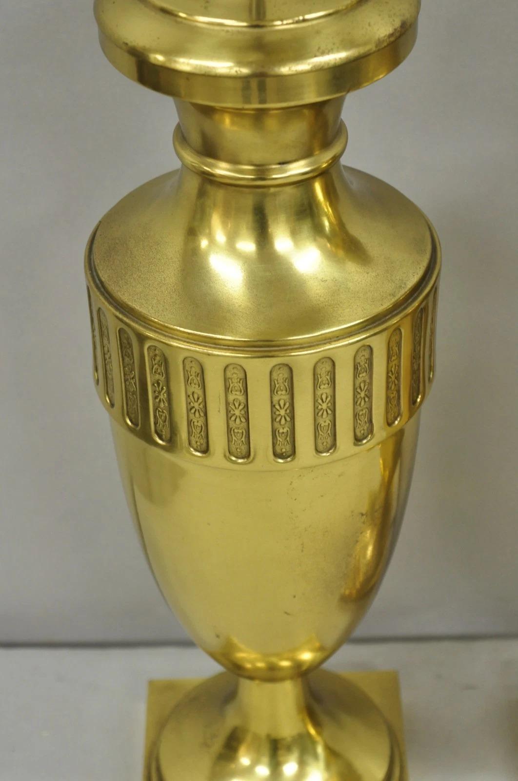 20th Century Vintage French Empire Neoclassical Gold Burnished Brass Urn Table Lamps - a Pair For Sale