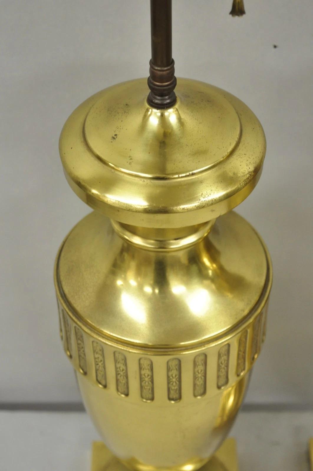Vintage French Empire Neoclassical Gold Burnished Brass Urn Table Lamps - a Pair For Sale 2