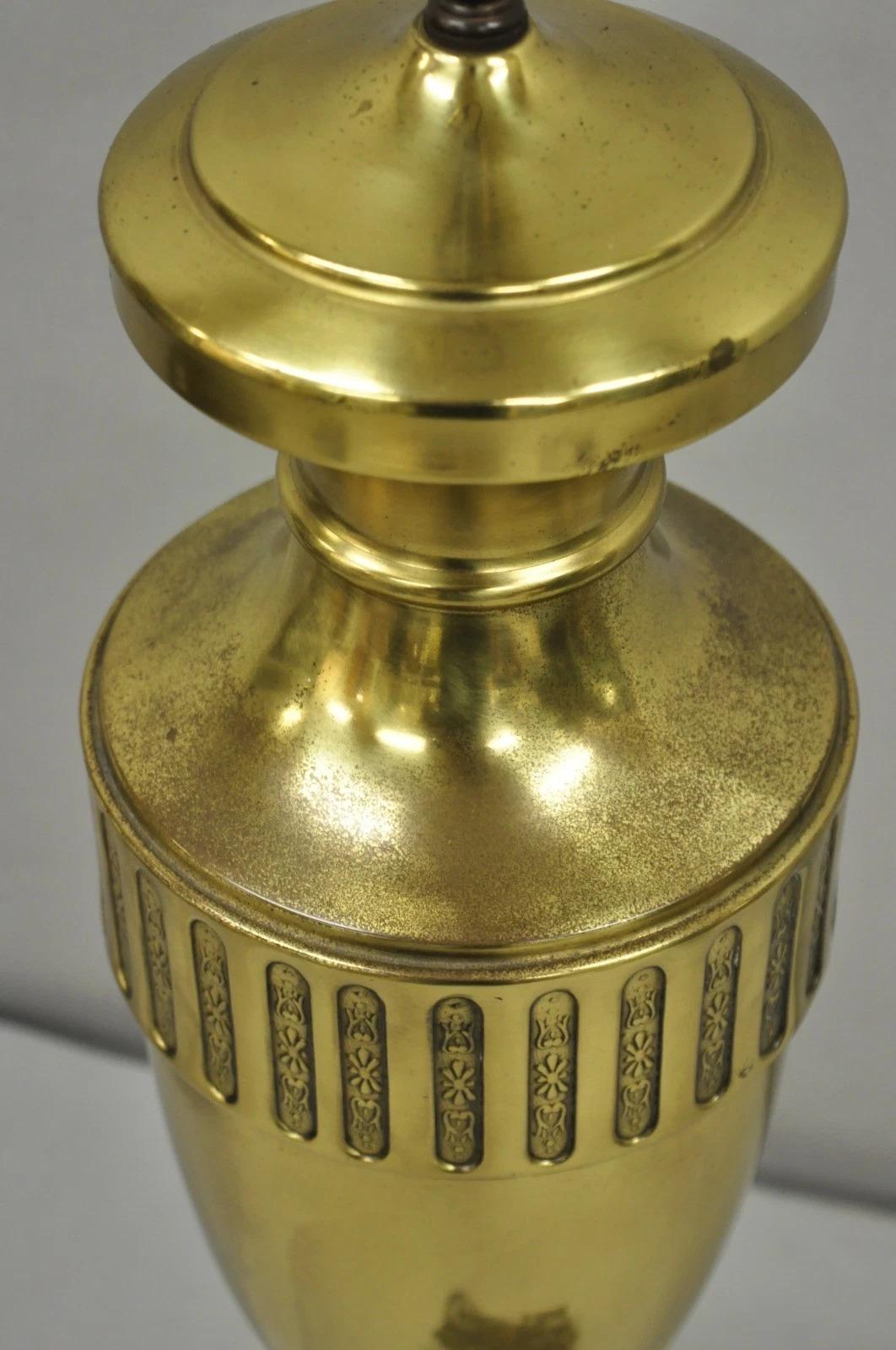 Vintage French Empire Neoclassical Gold Burnished Brass Urn Table Lamps - a Pair For Sale 3