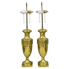 Vintage French Empire Neoclassical Gold Burnished Brass Urn Table Lamps - a Pair