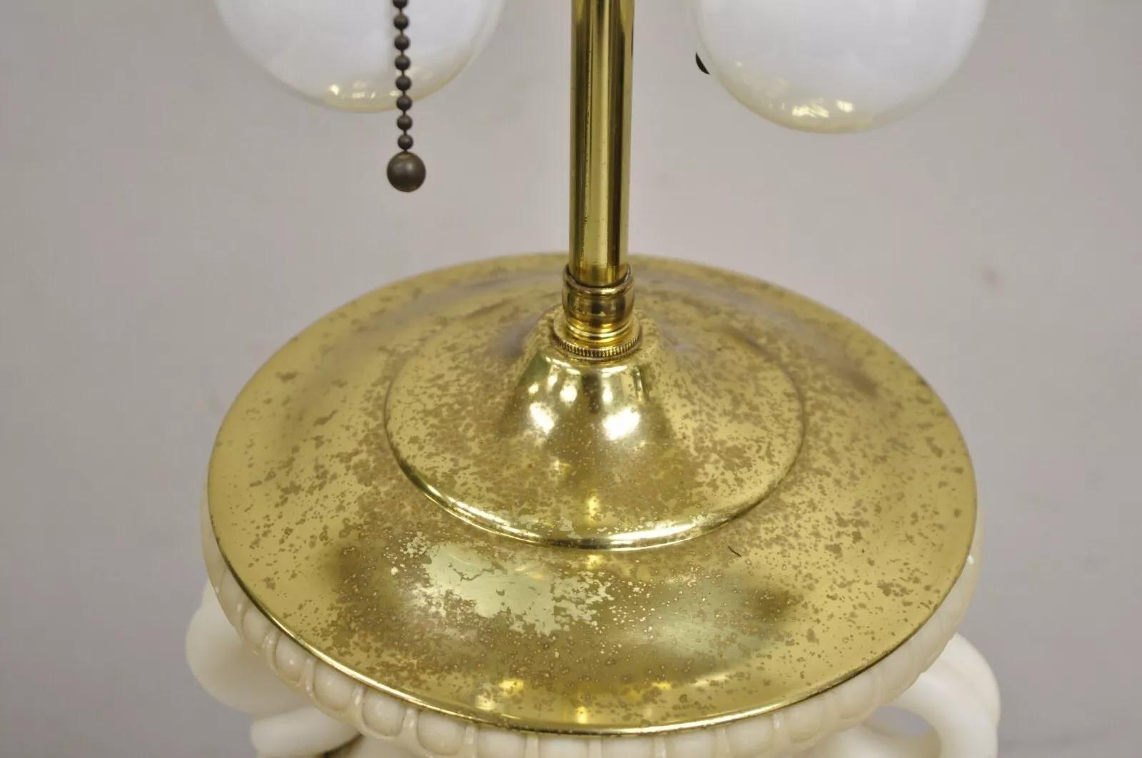 XX secolo Vintage French Empire Neoclassical Italian Alabaster Marble Urn Table Lamp in vendita