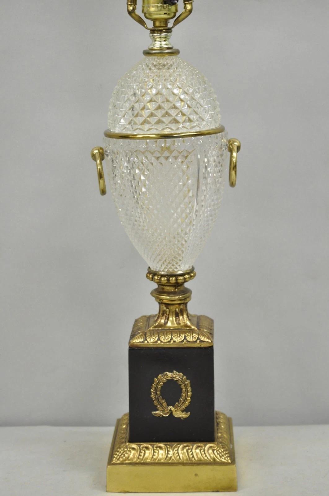 Unknown Vintage French Empire Neoclassical Style Crystal Glass Pineapple Table Lamp For Sale