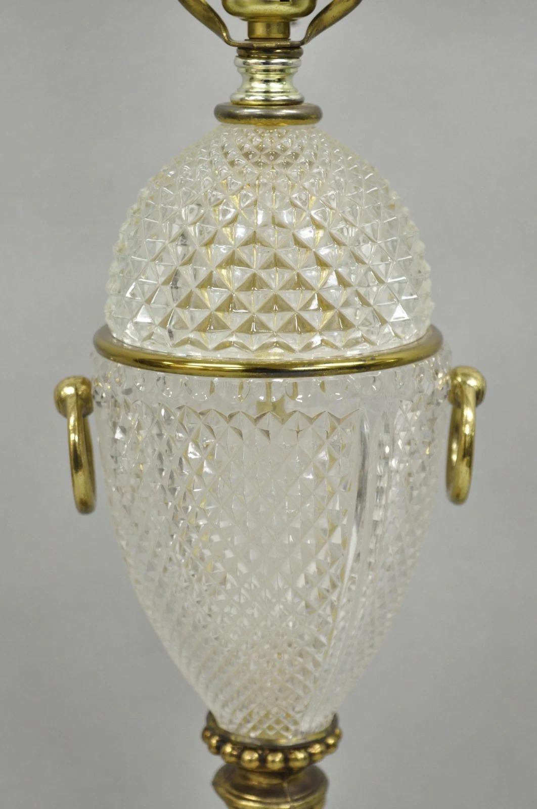 Vintage French Empire Neoclassical Style Crystal Glass Pineapple Table Lamp In Good Condition For Sale In Philadelphia, PA