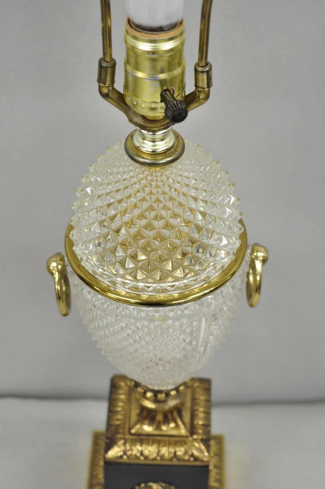 20th Century Vintage French Empire Neoclassical Style Crystal Glass Pineapple Table Lamp For Sale