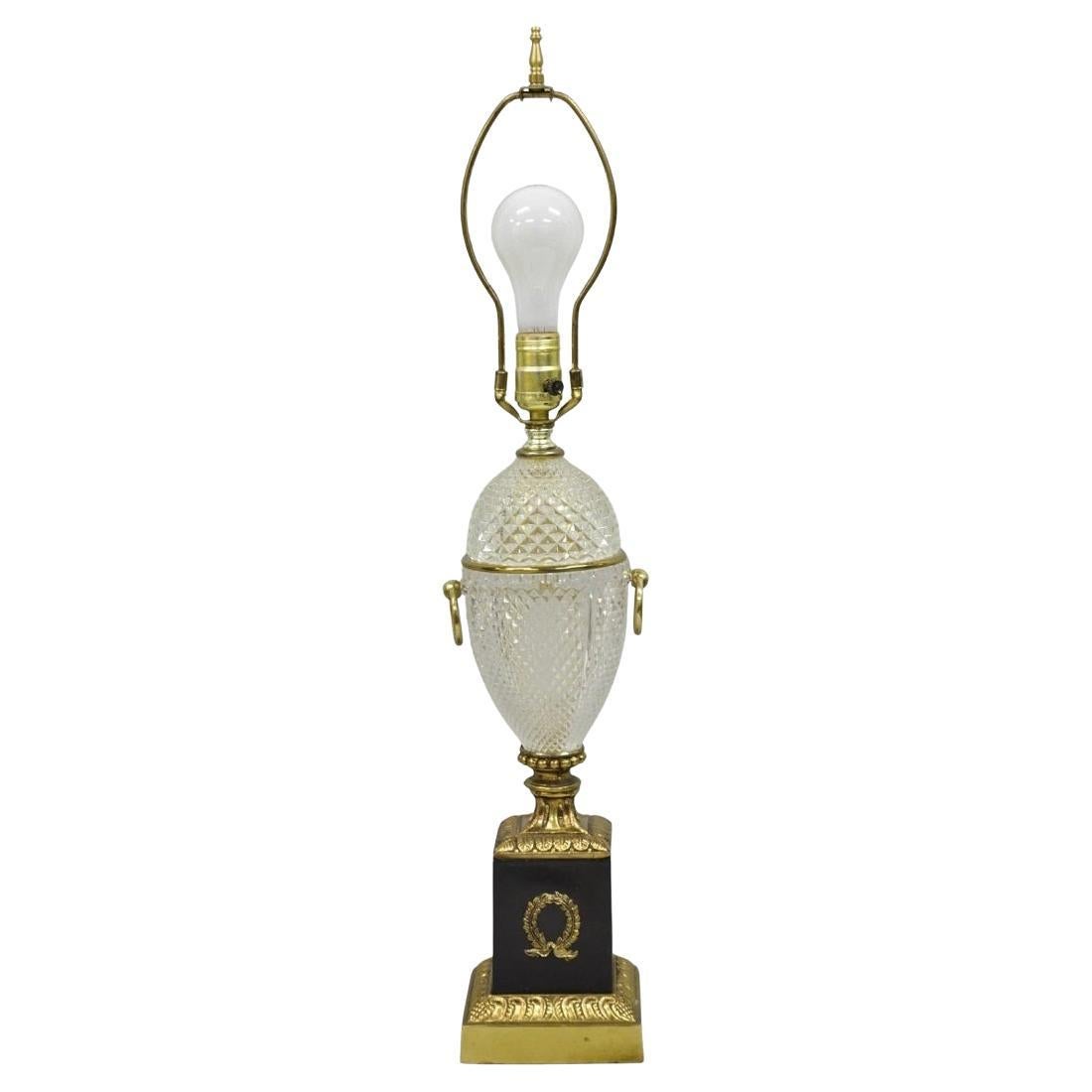 Vintage French Empire Neoclassical Style Crystal Glass Pineapple Table Lamp For Sale