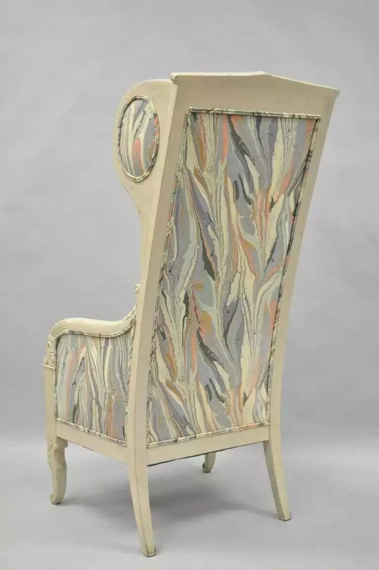 Vintage Französisch Reich neoklassischen Stil Marmor Stoff hoch Wingback Arm Stuhl im Angebot 3