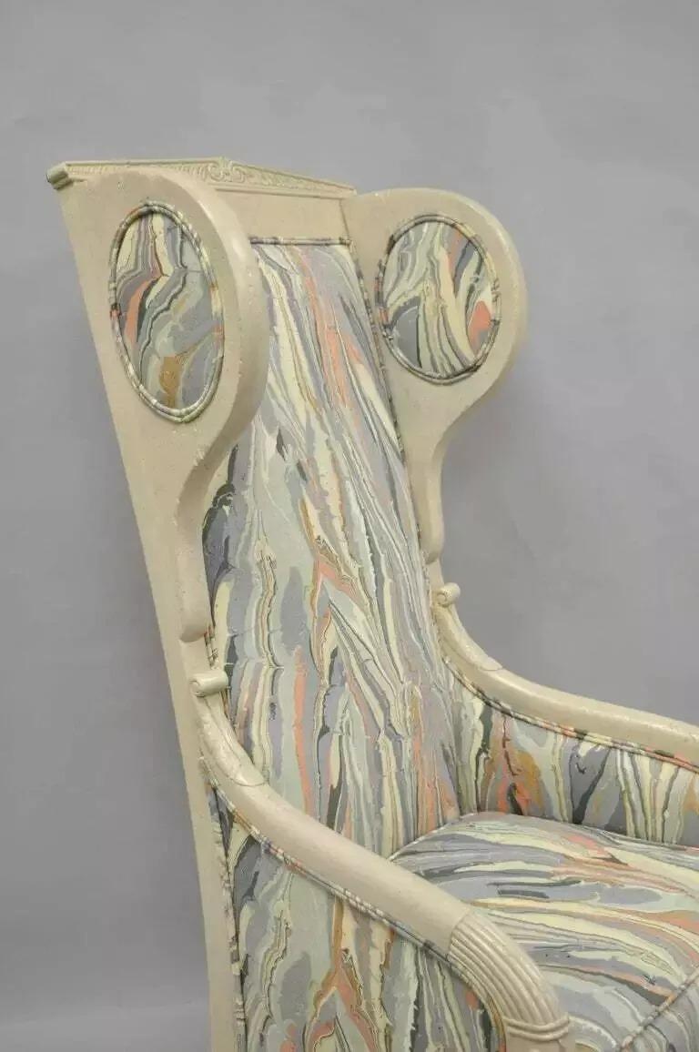 Vintage Französisch Reich neoklassischen Stil Marmor Stoff hoch Wingback Arm Stuhl (Neoklassisch) im Angebot