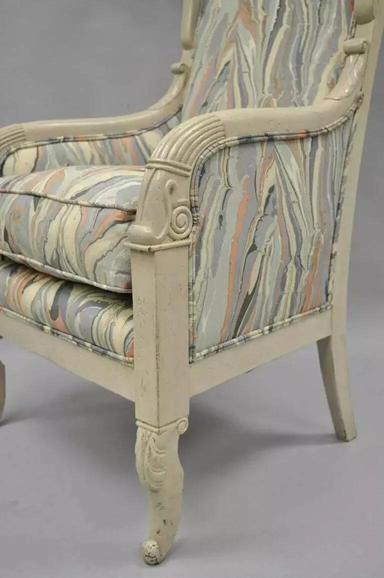 Vintage Französisch Reich neoklassischen Stil Marmor Stoff hoch Wingback Arm Stuhl im Angebot 2