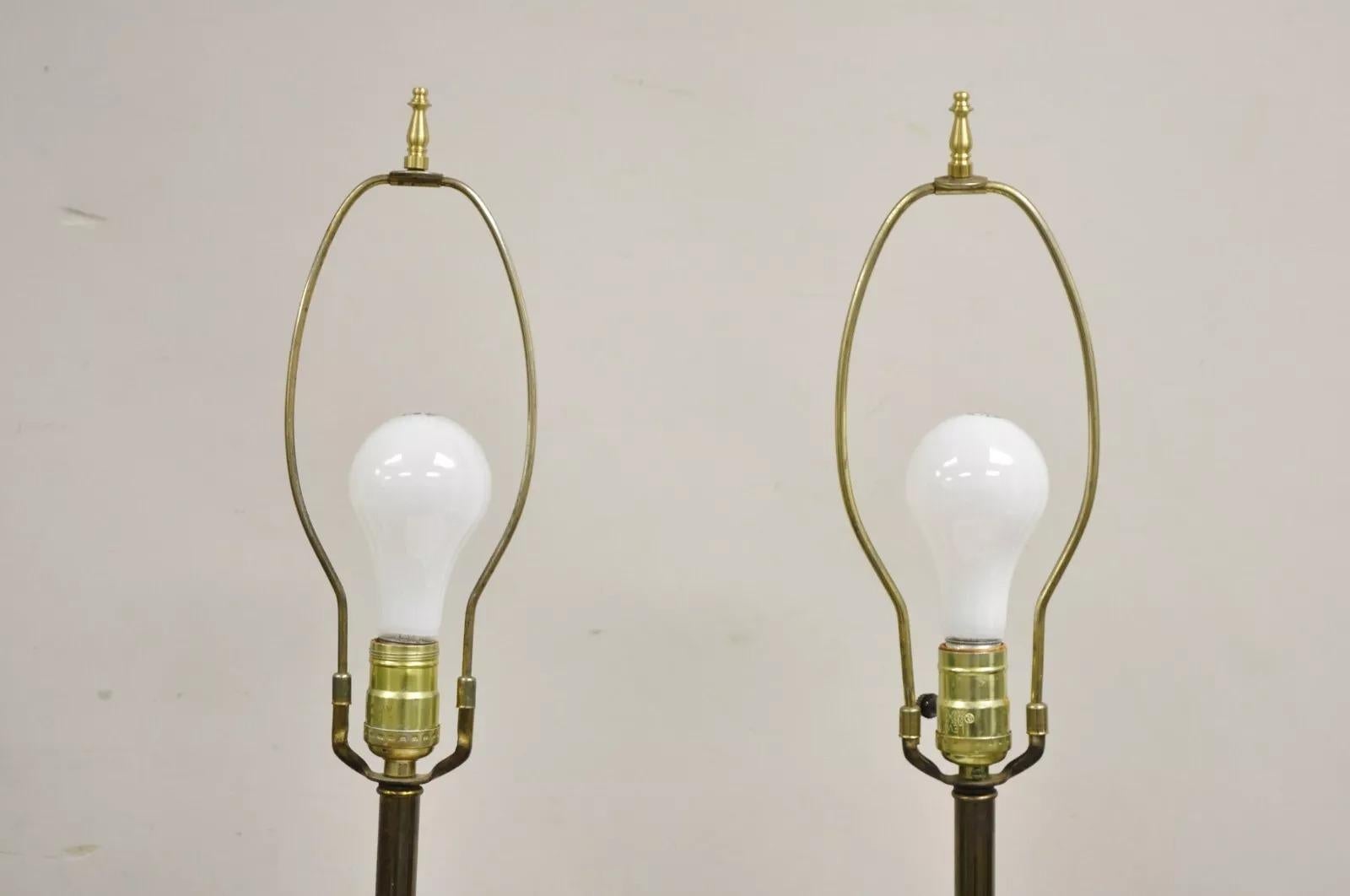 Vintage French Empire Neoclassical White Porcelain Brass Ormolu Table Lamp Pair For Sale 1